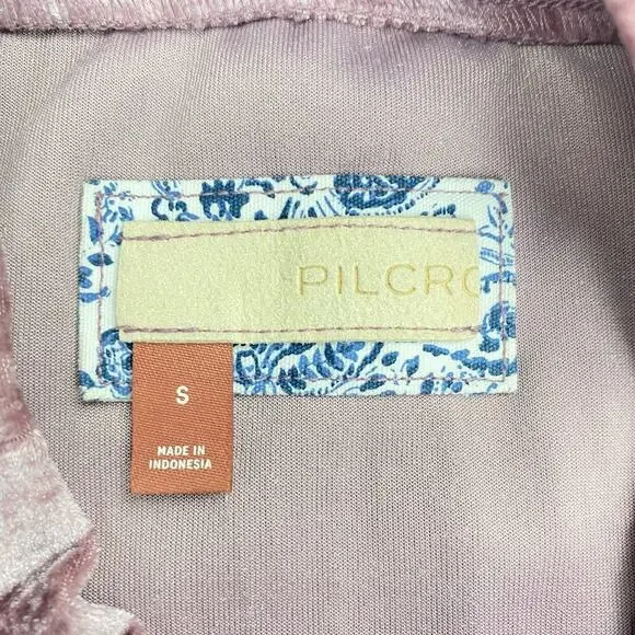 PILCRO Anthropologie Velveteen Mock Neck Top Sz Small Pink - Picture 7 of 8
